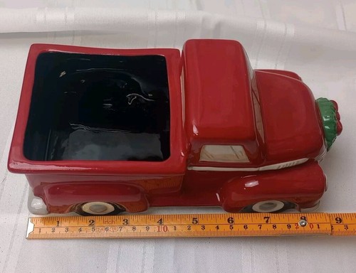 Red Porcelain Pickup Truck W/ Wreath Christmas decor. By Grasslands Road - Picture 8 of 10