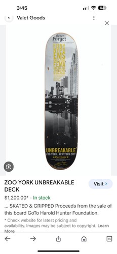 NEW ZOO YORK 911 TRIBUTE NEVER FORGET UNBREAKABLE SKATEBOARD DECK RARE 1 OF 500 - Picture 4 of 18