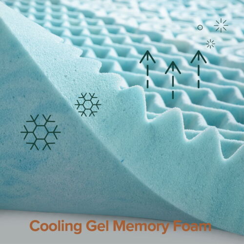 1" Cooling Gel Memory Foam Zoned Support Mattress Topper Queen Size Green Tea - Picture 8 of 9