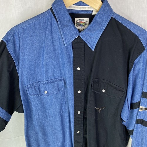 Cumberland Outfitters pearl snap color block panel western shirt size XL steer - Picture 2 of 8