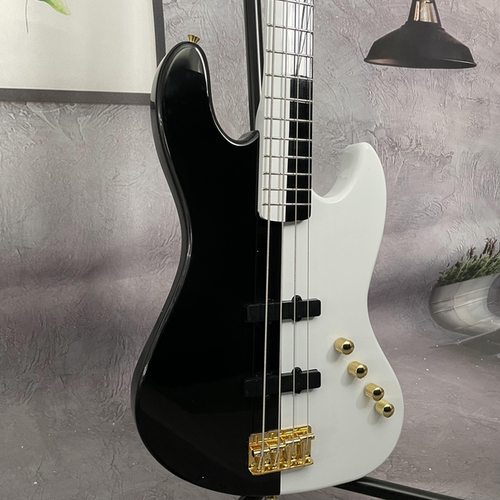 Top Solid Body 4 Corde Basso Elettrico Nero Bianco JB Basso Oro Hardware - Imagen 6 de 12