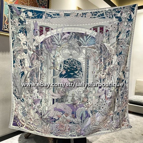 Sallys 70% Cashmere 30% Silk Wrap Scarf Garden Print 2 Face Shawl 53" Blue/Lilac - Picture 11 of 12