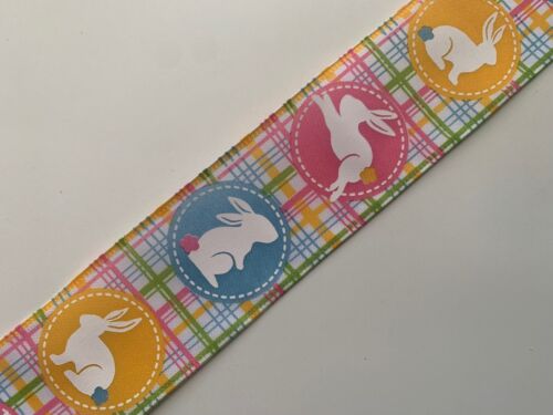 Easter Ribbon, Pastel Plaid with Bunnies, 2 1/2 Inches Wide, Wired Edge, 3 YARDS - Picture 2 of 3