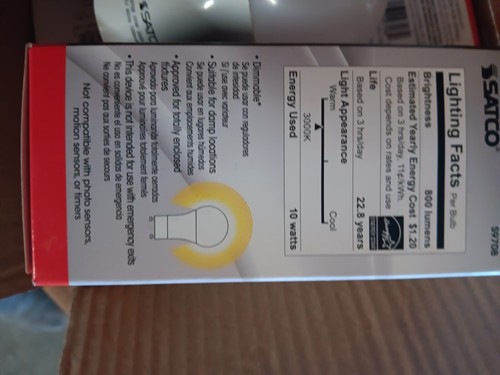 💥(box of 6) SATCO S9708 Dimmable LED A19 Bulb GU24 Base Soft White New in Box - Picture 4 of 5