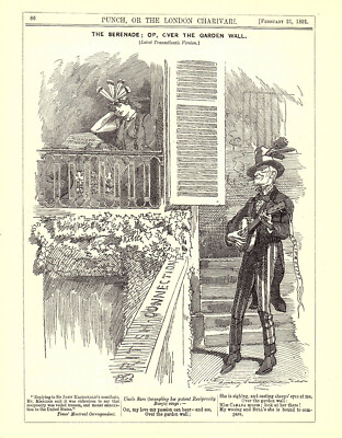 1891 Punch (Oncle Sam) Cartoon Print: 'The Serenade or Over the Garden Wall' /18