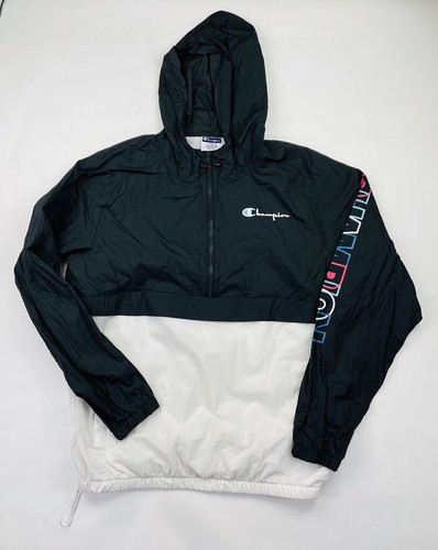 Giacca a vento vintage Champion anni 90 Y2K uomo XL multicolore retrò cappuccio mezza zip - Foto 2 di 7