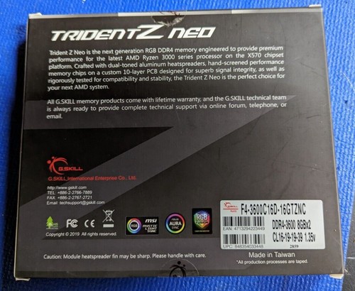 **BRAND NEW** G. SKILL Trident Z Neo Series 16GB (2x8GB) PC4-28800 (DDR4-3600) - Picture 2 of 2