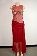 Designer RED Fancy Long Evening Floral Chiffon Dress Size 4 US On Sale nt