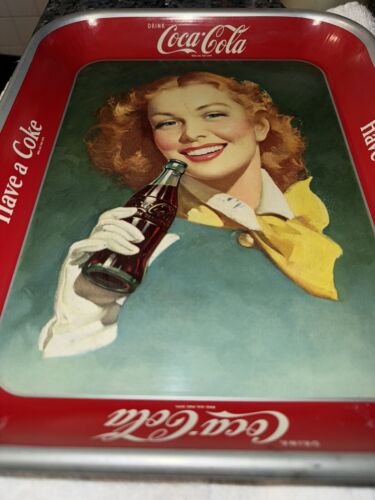 ORIG COCA-COLA RARE BLUE Grey BACKGROUND SERVING TRAY Blond Beautiful Coke ✨ - Picture 4 of 13