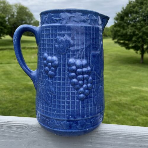 Uhl Pottery Grape & Trellis Pitcher Stamped on the Bottom Crisp Mold excellent