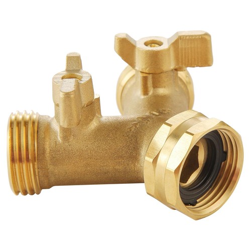 Heavy Duty 2 Way Garden Hose Splitter Brass Y Spigot Splitter with Valve - Picture 4 of 6