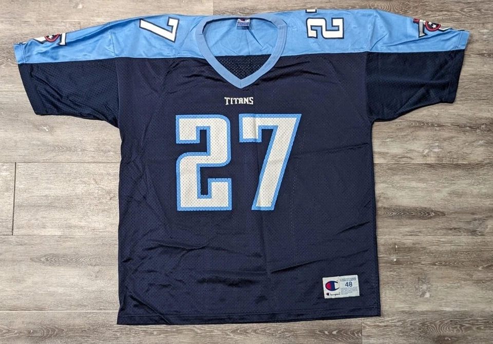 复古冠军埃迪·乔治 # 27 田纳西泰坦队足球球衣男式 48 XL — 第 3/4 张图片