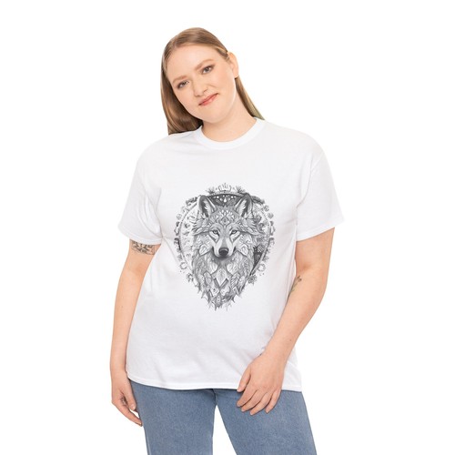 WHIMSICAL FLORAL WOLF Boho Graphic T-Shirt Women's UNIQUE - Afbeelding 8 van 31