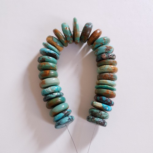 Natural Genuine Blue Turquoise Polished Smooth Rondelle Gemstone Handmade Beads - Picture 5 of 7