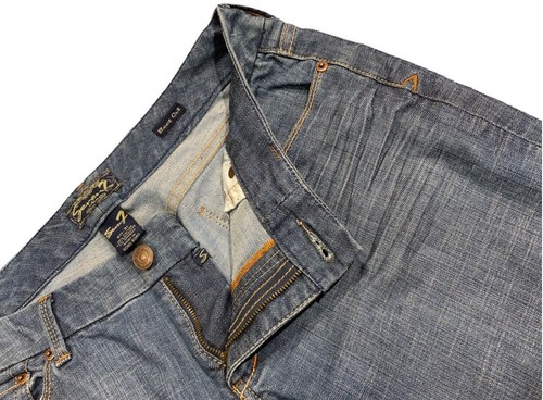 Pantalones de mezclilla Seven 7 corte bota talla 31 (34x33) tiro bajo bolsillos bordados oscuros elásticos - Imagen 6 de 12