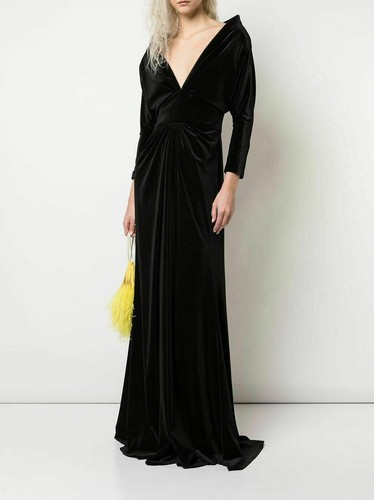 TADASHI SHOJI MALEE PORTRAIT COLLAR V-NECK BLACK VELVET GOWN DRESS M  - Bild 10 von 10