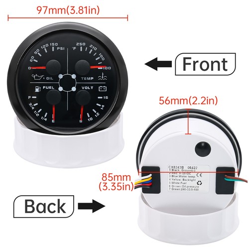 3 Gauge Set 85mm Black GPS Speedometer 160MPH/Tacho/Fuel/Temp/Oil/Volt Gauge - Picture 9 of 18