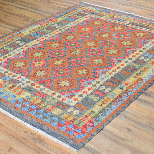 Hand-Woven Afghan Reversible Flatweave Kilim Wool Handmade Rug (Size 5.1 X 6.5) - Imagen 3 de 10