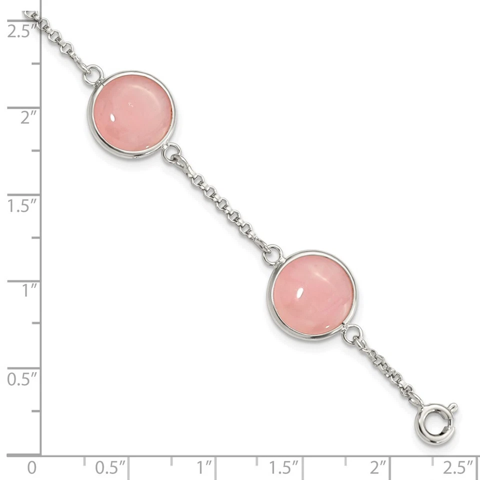 Pulsera de cuarzo rosa pulido de plata de ley de 7,5" regalo para madre Foto 2 de 3