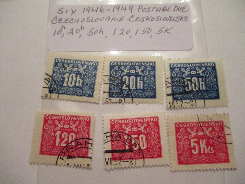 Six 1946-1949 Czechoslovakia/Ceskoslovensko Postage Due Postage Stamps -