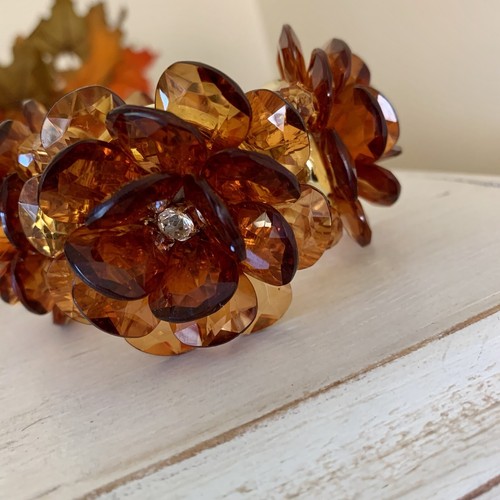 Amber Color Acrylic Flower Statement Bracelet Rhinestone - Picture 4 of 4