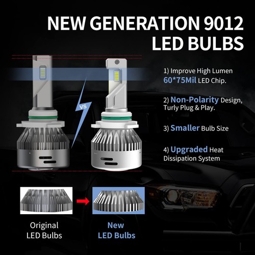 Lasfit 9012 HIR2 LED Bulbs High Low Beam Headlight 60W 6000LM White Super Bright - Picture 8 of 15