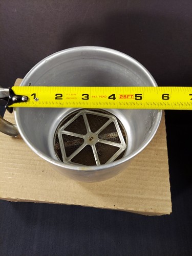 Tamiz Foley 5 tazas aluminio mango de compresión manual vintage - Imagen 10 de 12