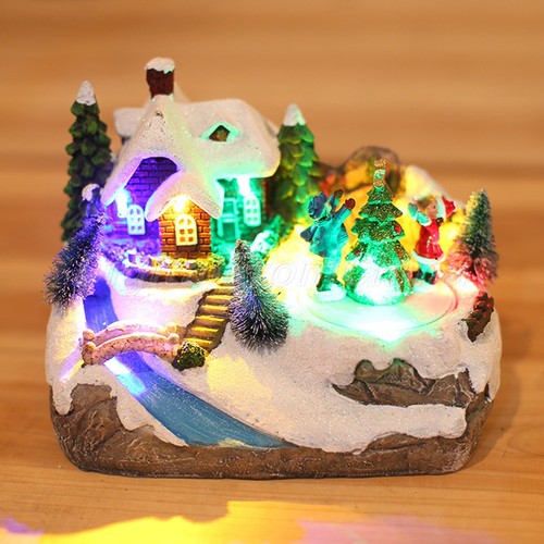 Weihnachten Schnee Haus Dorf Schlittschuhlaufen animiert beleuchtet Weihnachtsdeko Ornamente - Bild 3 von 14