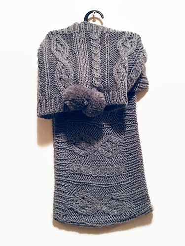 Girls Gray Cable Knit Infinity Scarf With Pompoms - Picture 4 of 4