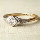Vintage Glass Star Lab Created Diamond Wedding 14k Two-Tone Gold FN Gifted Ring