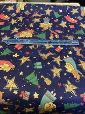 2Yards Christmas Print Fabric, Navy Background, Stars Angels, Benartex