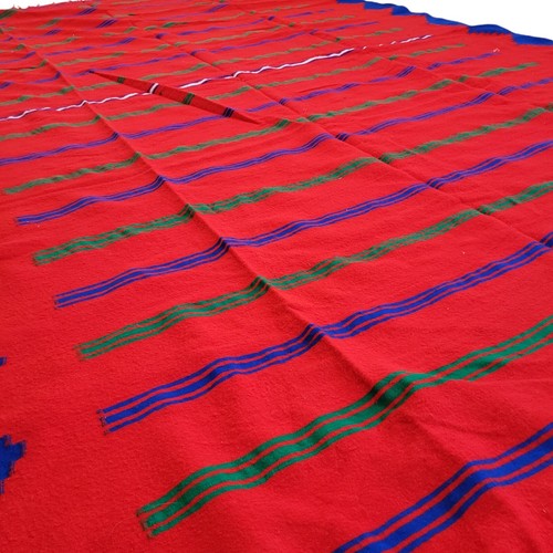 Vintage Handmade Moroccan Red Wool Rug Blue Green Stripes Berber Tribal Carpet - Picture 8 of 24