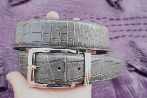 W 1.5 inch - Gray Genuine CROCODILE Belly LEATHER Skin Men's Belt #R05 - Picture 6 of 10