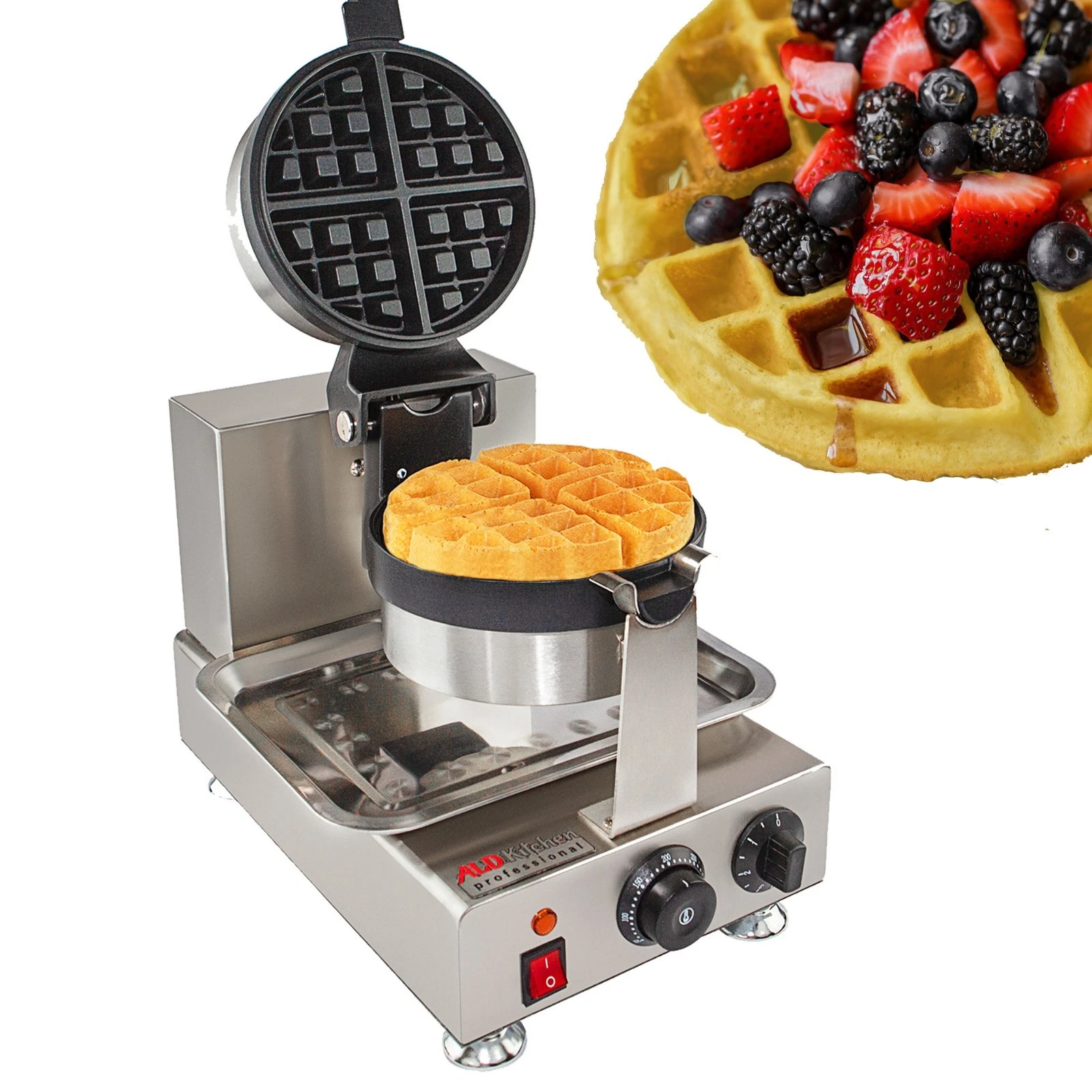Commercial Use Nonstick 110V Electric 180° Rotating Belgium Waffle Baker