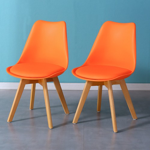 Pair of Faux Leather Dining Chair with Wooden Leg Dining Room Office Home Modern - Picture 60 of 105