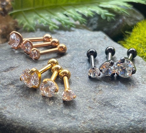 1 Stck. Krappen-Set Edelstein schwarz, Gelbgold oder Rotgold Tragus Knorpel Ring 16 g 1/4 Zoll - Bild 2 von 8