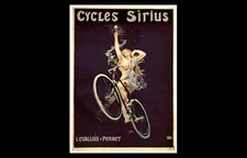 Beautiful CYCLES SIRIUS LEVALLOIS Vintage c.1899 Reprint Nude Cyclist POSTER