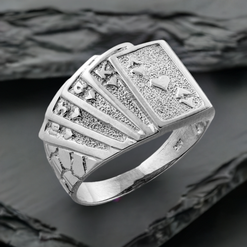Sterling Silver Royal Flush Poker Nugget Ring | Casino Gaming Statement Jewelry