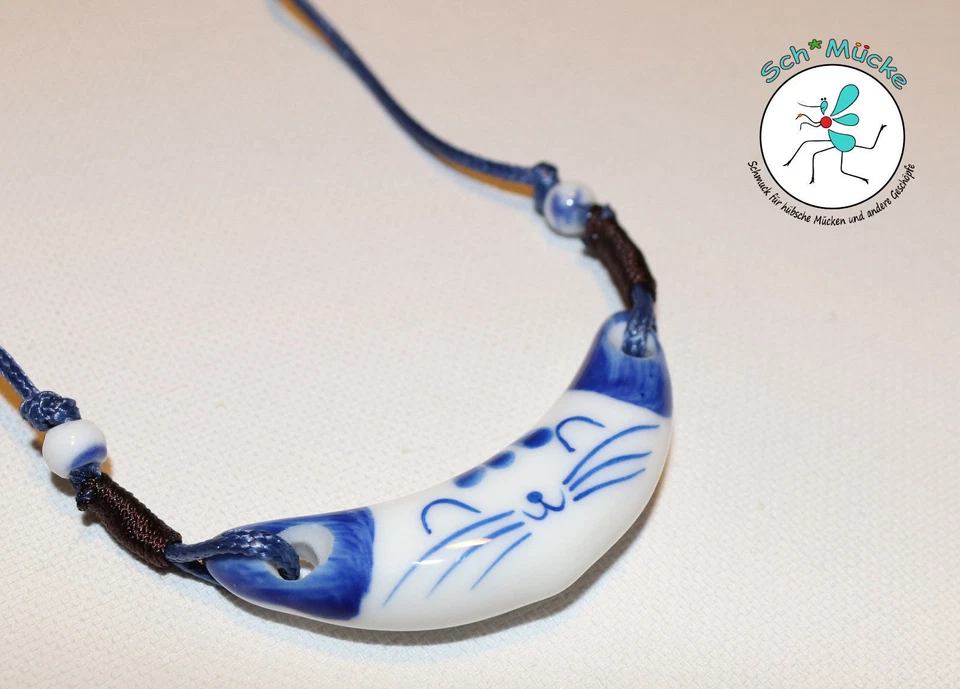 Halskette Katze Keramik Retro Kunst Amulett Glücksbringer Geschenkidee Rarität - Bild 2 von 3