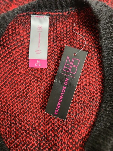 Neu mit Etikett No Boundaries schwarz rot kariert vorne offen schwerer Cardigan Pullover Größe M - Bild 8 von 10