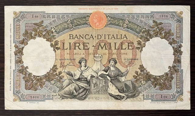 1000 Lire Capranesi Marinare Regine Del Mare 29/04/1940 BB R 1000 Lire Capranesi Marinare Regine Del Mare 29/04/1940 BB R