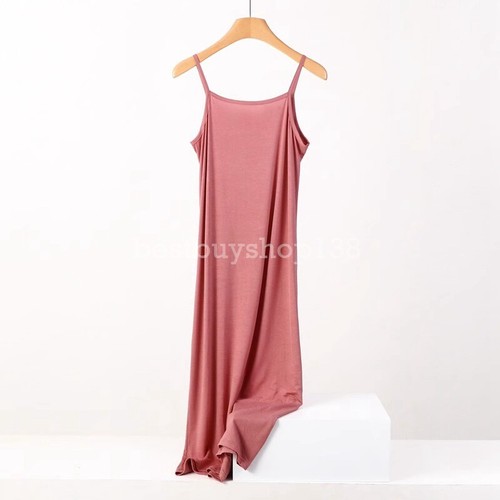 Damen Bambus Nachthemden ärmellos Schlaf Tank Kleid Nachtwäsche - Bild 9 von 32