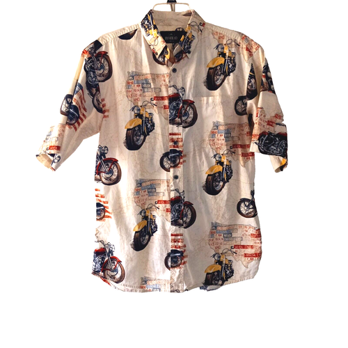 RedHead Mens Hawaiian Shirt Sz M Button Up Biker Motorcycles Short Sleeve Pocket - Picture 2 of 18