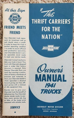 Chevrolet Owner's Manual 1941 Trucks - Reprint B