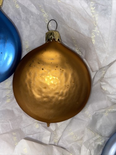 3 VTG Christmas Ornament BLUE Bronze 3" Glass Flat Round DISK DISC West Germany - Picture 3 of 14