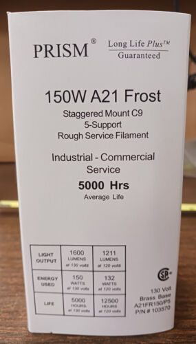 Prism 150W A21/FR 130V Rough Service Industrial Grade Bulbs 4-Pieces**NEW*** - Picture 3 of 6