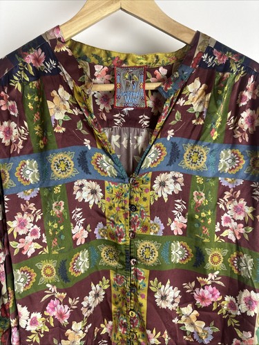 Johnny Was Laurie Milan Blouse print silk vintage boho plus size peasant 2XL - Bild 8 von 13