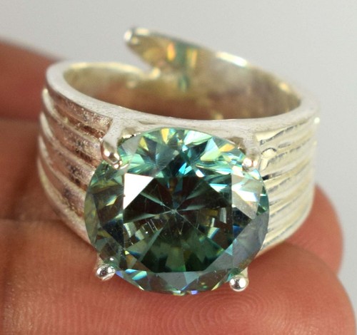 8.96 Ct Green Diamond Solitaire 12 x 12 mm Round Certified Men's Wedding Ring - Picture 7 of 8