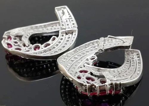 2.16ct Natural round Diamond 14k white gold ruby Anniversary stud earrings - Picture 3 of 3