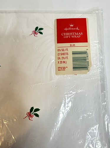 VTG Lot of 5 Hallmark Christmas Flat Wrapping Paper Gift Wrap Holly Berries NOS - Picture 7 of 10